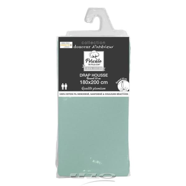 Drap Housse "Percaline" 180x200cm Salvia