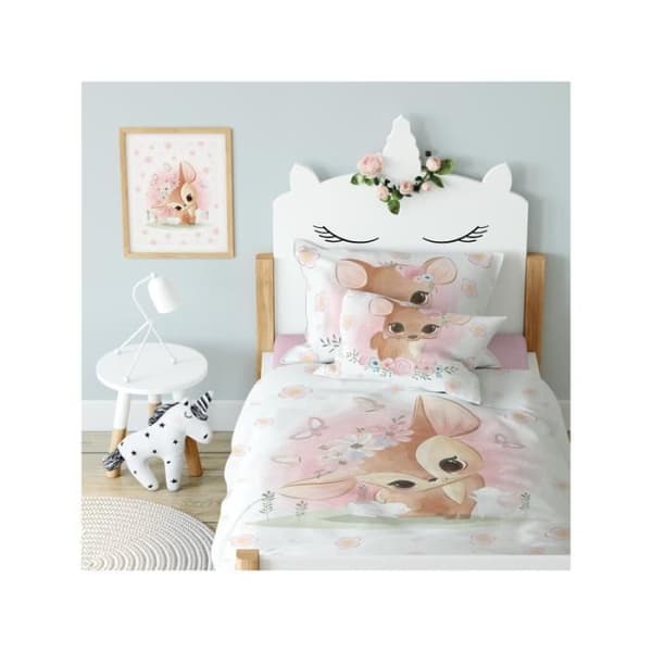 Bichette Faon Rose - Babybäddset i bomull - Påslakan 100x135 cm och ett örngott 40x60 cm
