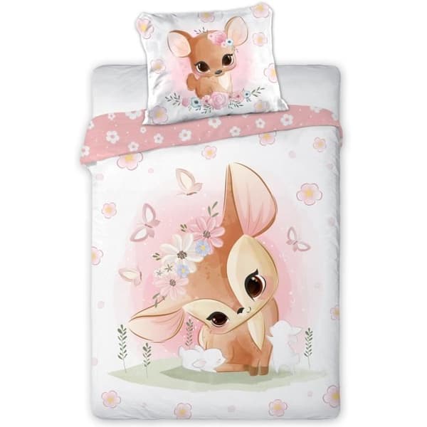Bichette Faon Rose - Babybäddset i bomull - Påslakan 100x135 cm och ett örngott 40x60 cm
