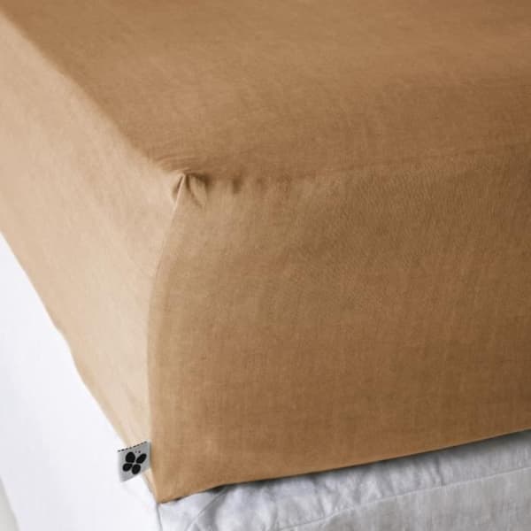 Drap housse "Lysandre" alla dimensioner "Lyocel" Papillon-effekt - Lysandre Camel - 160 x 200 cm med ett djup på 30 cm - Lysandre Camel