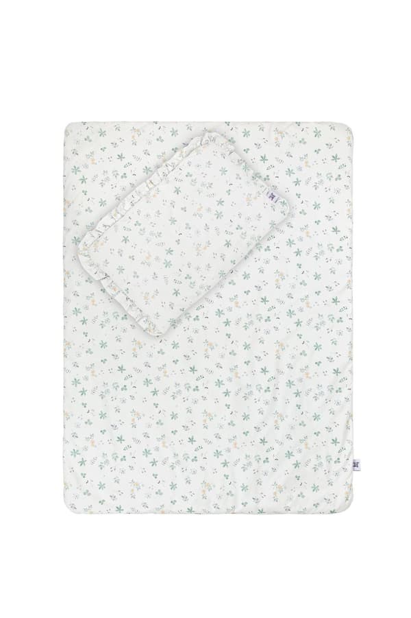 Bäddset barn 140x200 med kudde 40x60 – OEKO-TEX bomull & allergivänlig fyllning – Volang – Maskintvättbar, storlek L