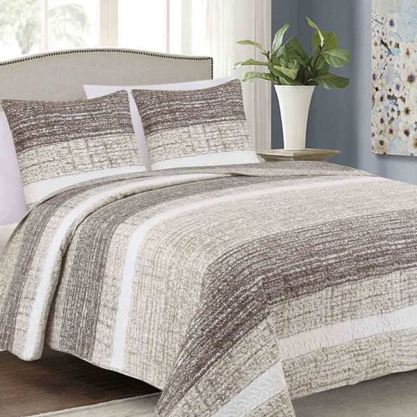 Överkast Quilt Bäddad med 2 kuddöverdrag 40x40 cm - Beige Ecru Brun - Brian Beige, 220x240 cm