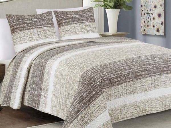 Överkast Quilt Bäddad med 2 kuddöverdrag 40x40 cm - Beige Ecru Brun - Brian Beige, 220x240 cm