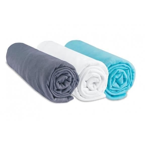 Set med 3 st bomullslakan 40x80/90 gråvit turkos - EASY DORT - Rektangulär - Blandat