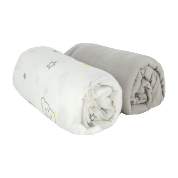 Set med 2 påsydda lakan 70x140cm Cloud - BABYCALIN - All Over - Kardad tröja 130gr/m² - 100% bomull