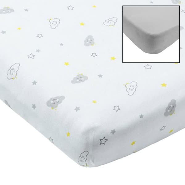 Set med 2 påsydda lakan 70x140cm Cloud - BABYCALIN - All Over - Kardad tröja 130gr/m² - 100% bomull