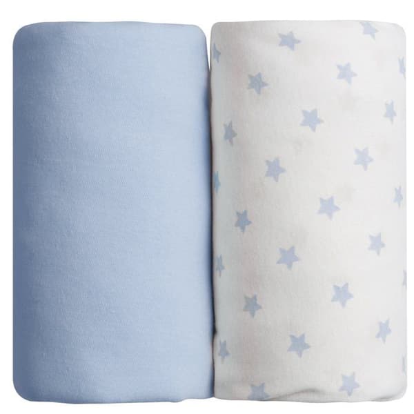 BABYCALIN Set med 2 st bomullsjersey-jacka - Blått och blått stjärntryck - 70 x 140 cm