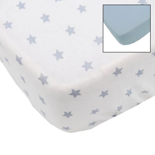 BABYCALIN Set med 2 st bomullsjersey-jacka - Blått och blått stjärntryck - 70 x 140 cm