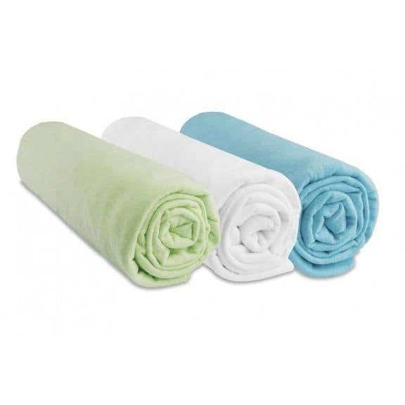 Set med 3 st bomullsjersey-passlakan 40x80 - pojke - anis, vit, turkos