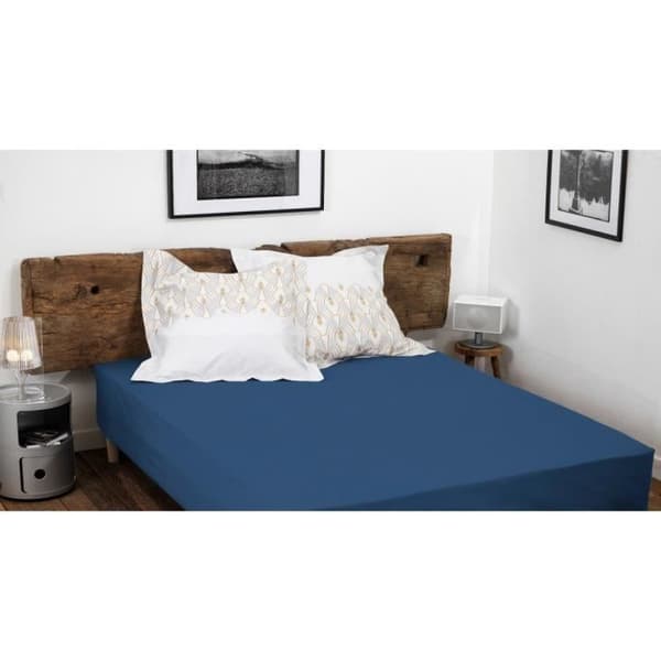 Drap housse - HOME LINGE PASSION - 180x200 cm - 100% bomull - Bonnet 25 cm - Blå