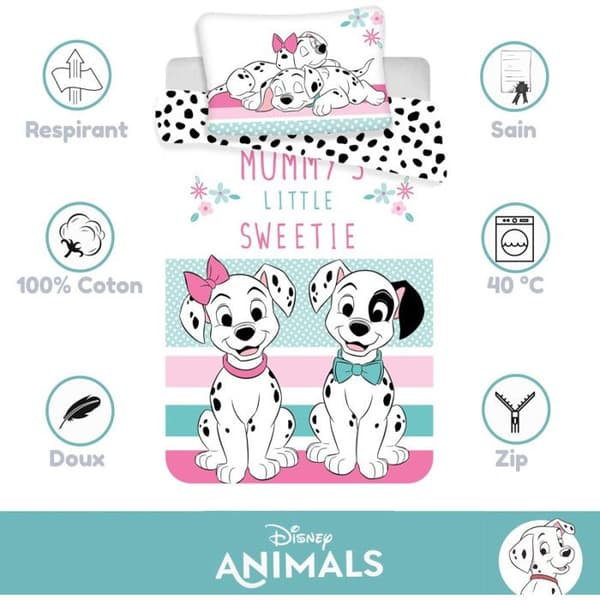 101 Dalmatiner Babybäddset - Disney - Påslakan i bomull - 100 x 135 cm - Rosa