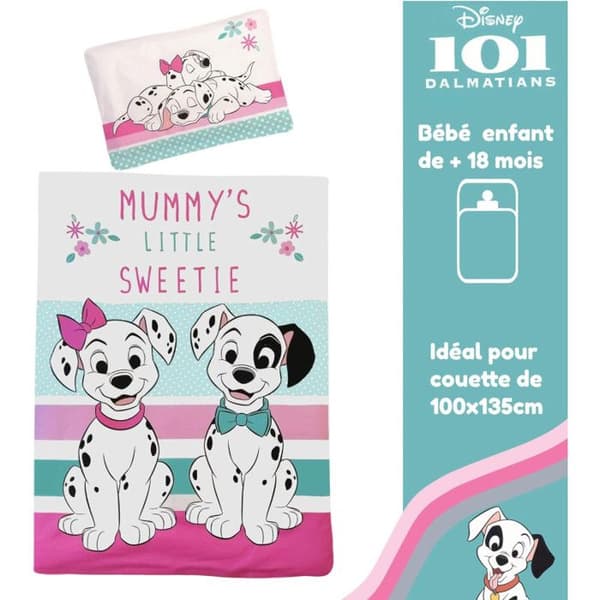101 Dalmatiner Babybäddset - Disney - Påslakan i bomull - 100 x 135 cm - Rosa