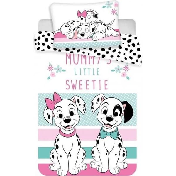 101 Dalmatiner Babybäddset - Disney - Påslakan i bomull - 100 x 135 cm - Rosa