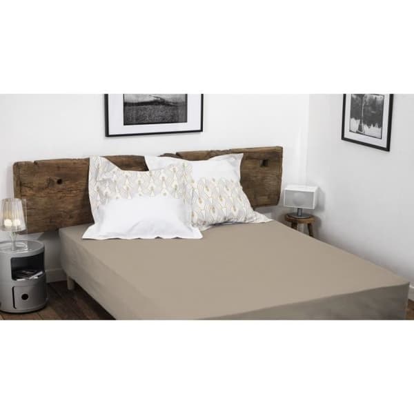 Enkelt påsedd lakan 100 % bomull - Motorhuv 25 cm - Beige - 140x190 cm