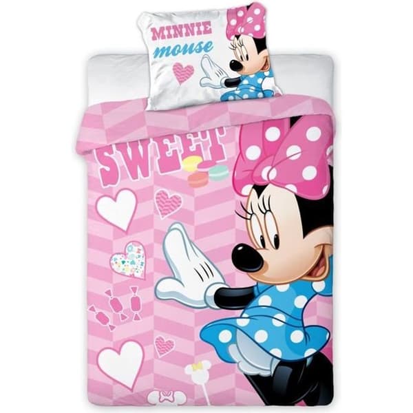 MINNIE MOUSE BABYSÄNGLINNESET PÅLÄNNE 135 x 100 cm + KUDDVALL 40 x 60 cm INREDNINGSIDÉ (MM-05)