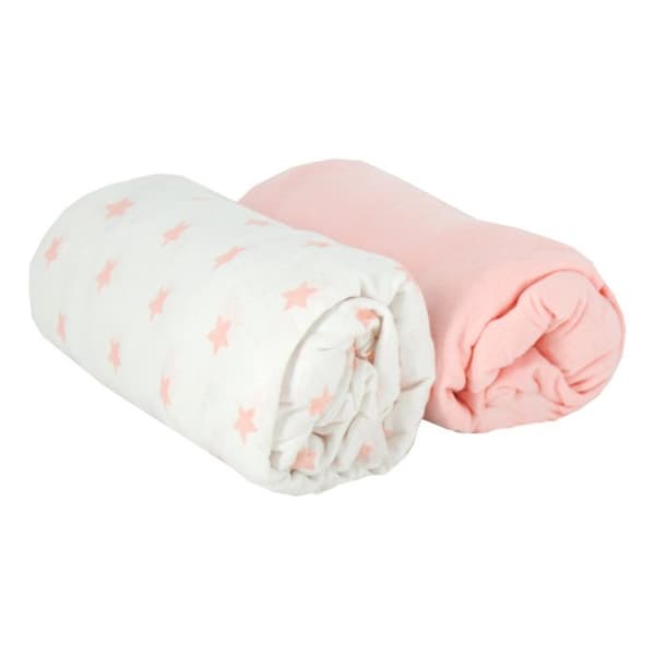 BABYCALIN Uppsättning av 2 bomullsplagg av jersey i bomull - Rosa och rosa stjärntryck - 70 x 140 cm