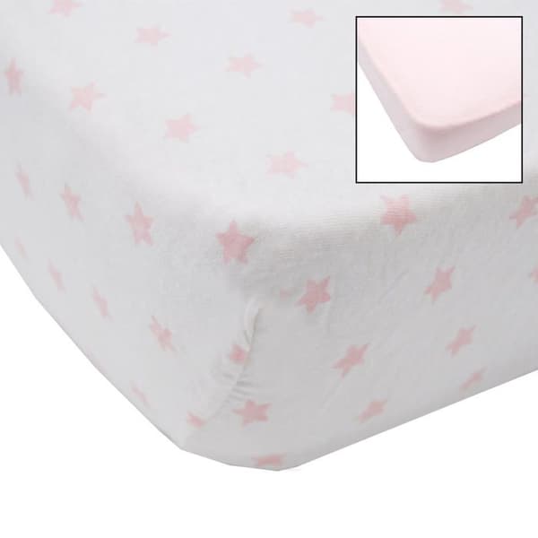 BABYCALIN Uppsättning av 2 bomullsplagg av jersey i bomull - Rosa och rosa stjärntryck - 70 x 140 cm