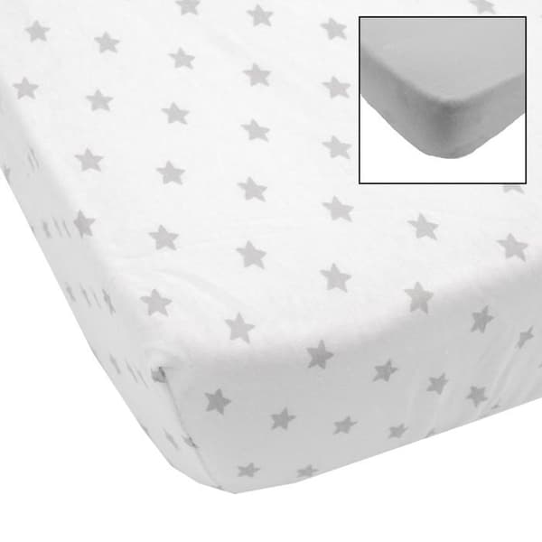 BABYCALIN Uppsättning av 2 bomullsplagg av jersey i bomull - Grått och massivt grått stjärntryck - 70 x 140 cm