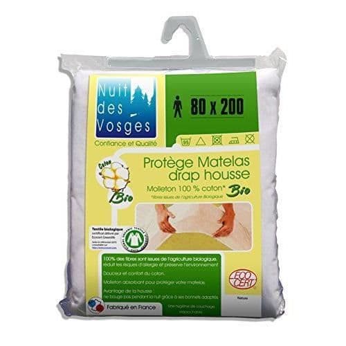 Nuit des Vosges Madrassskydd av ekologisk bomull, fleece Vit 80 x 200 cm - 201915