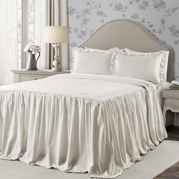 Frodig inredning - 16T003732 - Tickende Stripes Överkast Vete Vintage Chic Farmhouse Style Lättvikts 3 delar komplett set