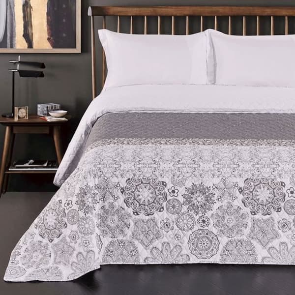Alhambra vändbart överkast i mikrofiber med Almoravid-reliefer Färg: Grau, Storlek: 260 x 280 cm
