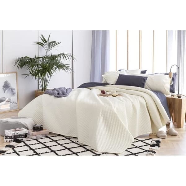 Sängöverkast - Todocama - Underzy - Diamantmönster - 100% Mikrofiber - Beige 105-200 x 260 cm