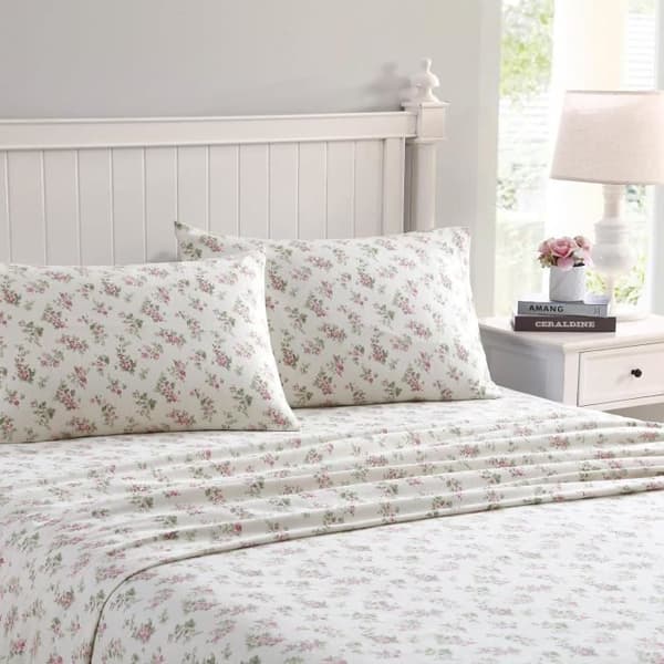 Laura Ashley Sängkläder i bomullsfleece, Rose Audreykräm, King Size