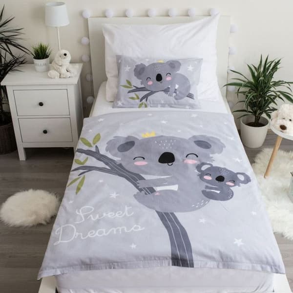 Babybäddset med koala 100 x 135 cm 100% bomull, Grå