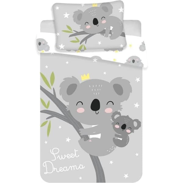 Babybäddset med koala 100 x 135 cm 100% bomull, Grå