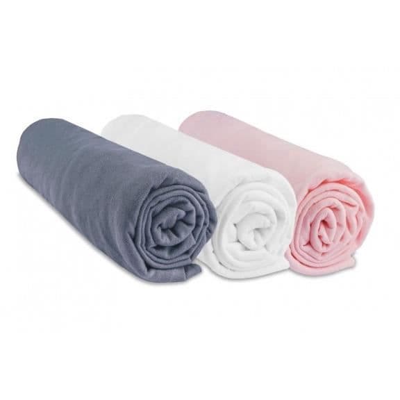 Set med 3 st bomullslakan 40x80/90 - EASY DORT - grå vit rosa - stretchjersey - Oekotex certifierad