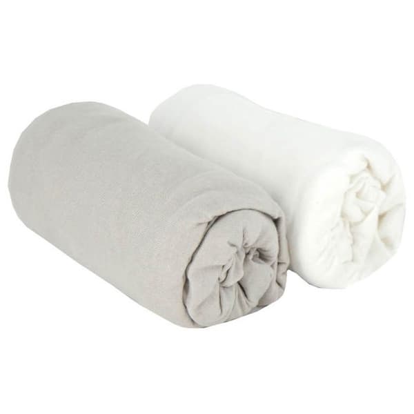 Babycalin Set med 2 underlakan för spjälsäng - 83 x 50 cm - Kardad jersey 130gr/m² 100% ekologisk bomull - Vit/grå
