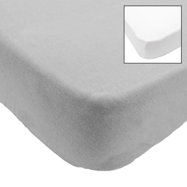 Babycalin Set med 2 underlakan för spjälsäng - 83 x 50 cm - Kardad jersey 130gr/m² 100% ekologisk bomull - Vit/grå