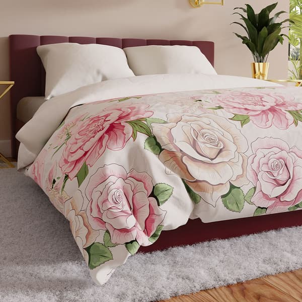 PATTI sengesæt 160x200 cm - satin bomuld, hvid, blomstermønster