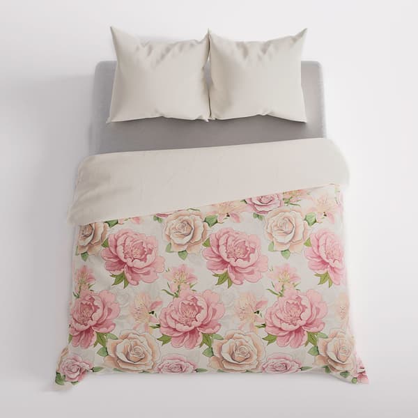 PATTI sengesæt 160x200 cm - satin bomuld, hvid, blomstermønster