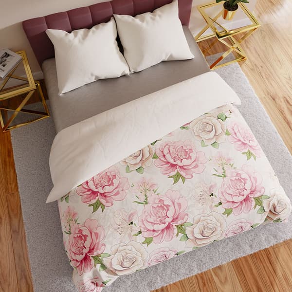 PATTI sengesæt 160x200 cm - satin bomuld, hvid, blomstermønster