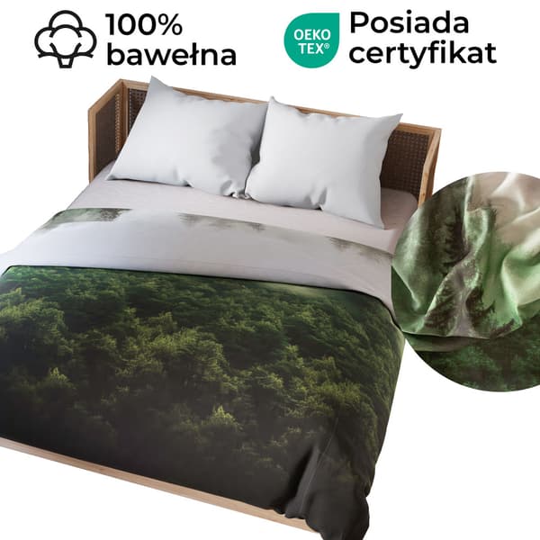 FOREST bäddset 220x200 cm - satinbomull, skogsmönster, naturen i ditt sovrum