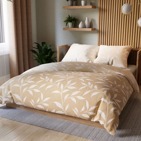 IRMA sengesæt 220x200 cm - satin bomuld, beige, plantemønster
