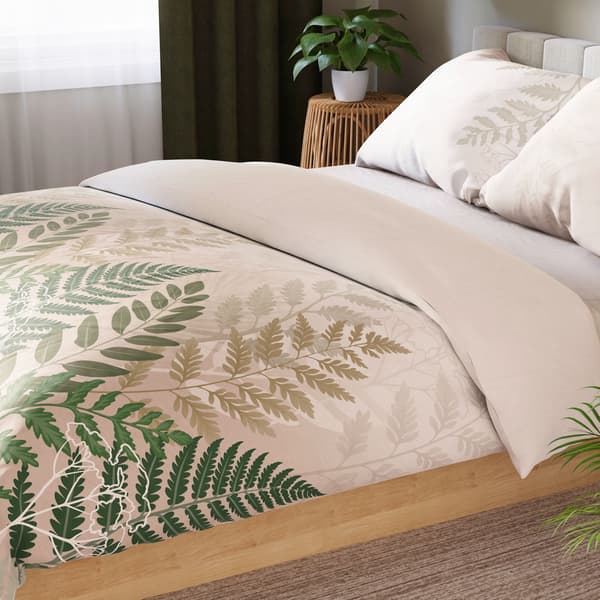 FERNA bäddset 160x200 cm - satinbomull, beige, botaniskt mönster