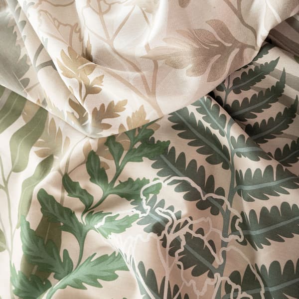 FERNA bäddset 160x200 cm - satinbomull, beige, botaniskt mönster