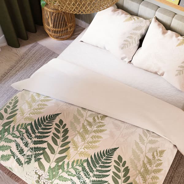 FERNA bäddset 160x200 cm - satinbomull, beige, botaniskt mönster