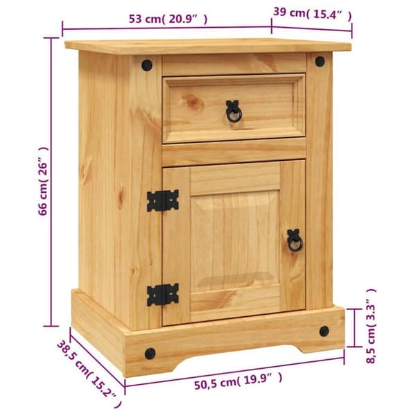 vidaXL Nattbord meksikansk Corona-stil furu 53x39x66 cm