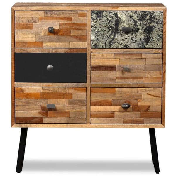 vidaXL sideskab med 6 skuffer massivt genbrugsteaktræ 70 x 30 x 76 cm