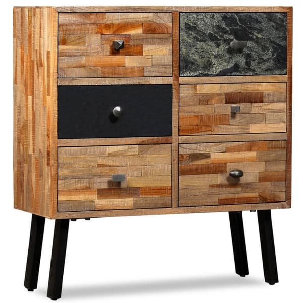 vidaXL sideskab med 6 skuffer massivt genbrugsteaktræ 70 x 30 x 76 cm