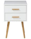 Miniatyrbillede 4 af 9: Sengebord Hvid Lyst træ MDF med Gummitræben 40 x 40 cm 2 Skuffer Lille Smalt Skab Opbevaring Skandinavisk Minimalistisk Indretning Soveværelse