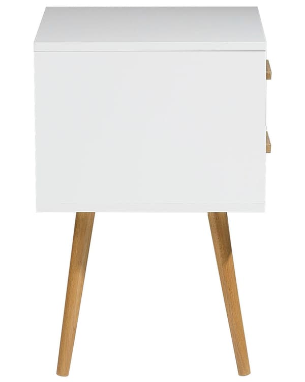 Sengebord Hvid Lyst træ MDF med Gummitræben 40 x 40 cm 2 Skuffer Lille Smalt Skab Opbevaring Skandinavisk Minimalistisk Indretning Soveværelse