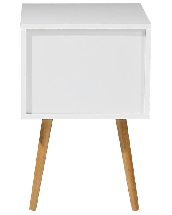Sengebord Hvid Lyst træ MDF med Gummitræben 40 x 40 cm 2 Skuffer Lille Smalt Skab Opbevaring Skandinavisk Minimalistisk Indretning Soveværelse