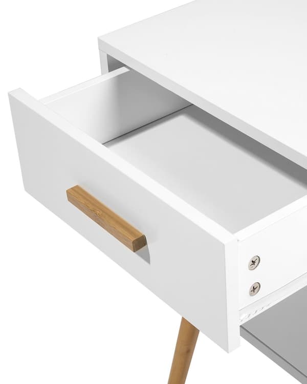 Sengebord Hvid Lyst træ MDF med Gummitræben 40 x 40 cm 2 Skuffer Lille Smalt Skab Opbevaring Skandinavisk Minimalistisk Indretning Soveværelse
