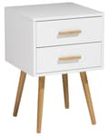 Miniatyrbillede 1 af 9: Sengebord Hvid Lyst træ MDF med Gummitræben 40 x 40 cm 2 Skuffer Lille Smalt Skab Opbevaring Skandinavisk Minimalistisk Indretning Soveværelse