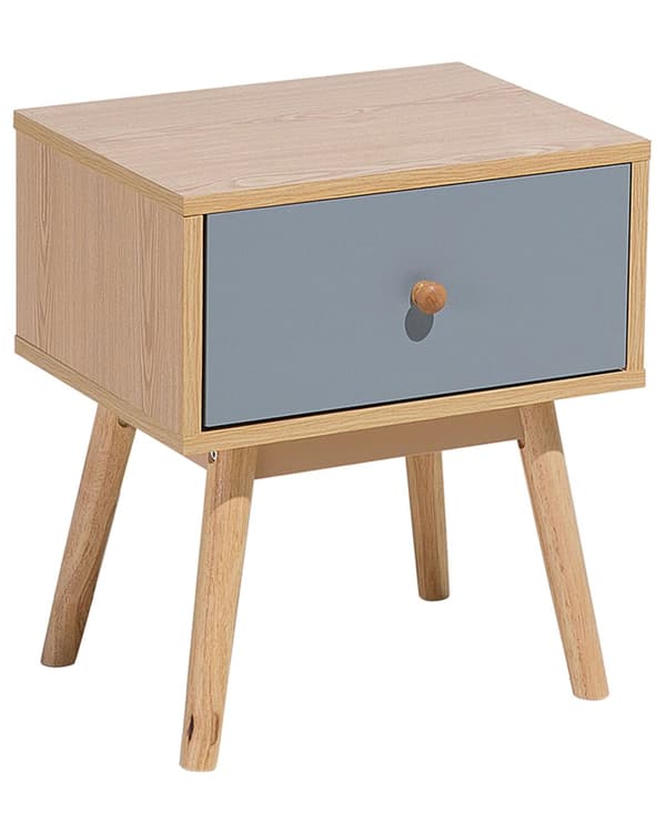 Sengebord Lyst gummitræ med Spånplade Grå Mat 40 x 45 x 30 cm Firkantet 1 Skuffe Skandinavisk Lille Flot Smalt Opbevaring Design Indretning