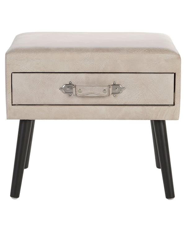 Sengebord Beige Polstret Læder 46 x 50 x 35 cm Lille Natbord med Skuffe Kuffert Form Opbevaring Moderne Design Sjov Tilbehør Soveværelse
